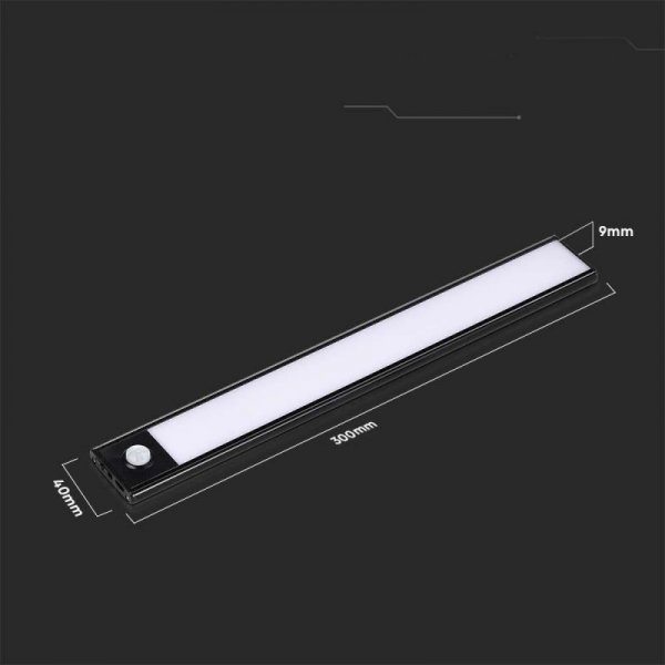 Oprawa podszafkowa V-TAC 1,5W LED czarna czujnik ruchu ładowanie USB 30cm VT-8141 3000K 110lm