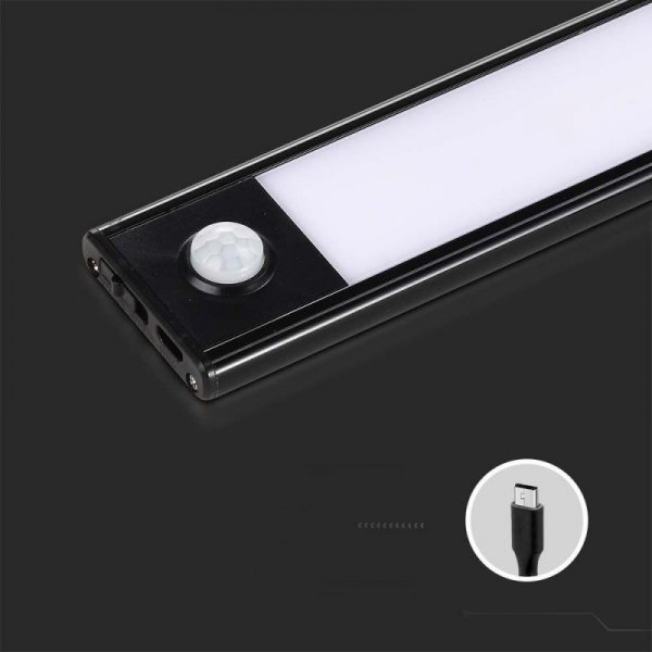 Oprawa podszafkowa V-TAC 2W LED czarna czujnik ruchu ładowanie USB 40cm VT-8142 3000K 160lm