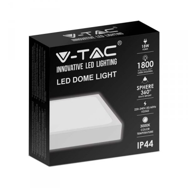Plafon V-TAC 18W LED Kwadrat IP44 23x23cm Biały VT-8618W-SQ 3000K 1800lm