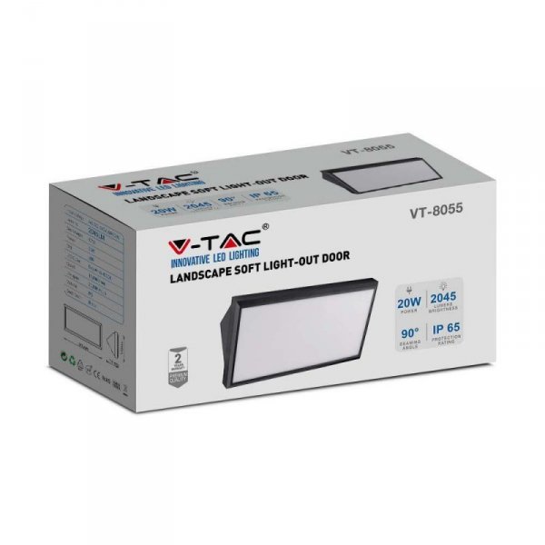Oprawa Ścienna V-TAC 20W LED Ukośna Czarna IP65 VT-8055 6400K 2045lm