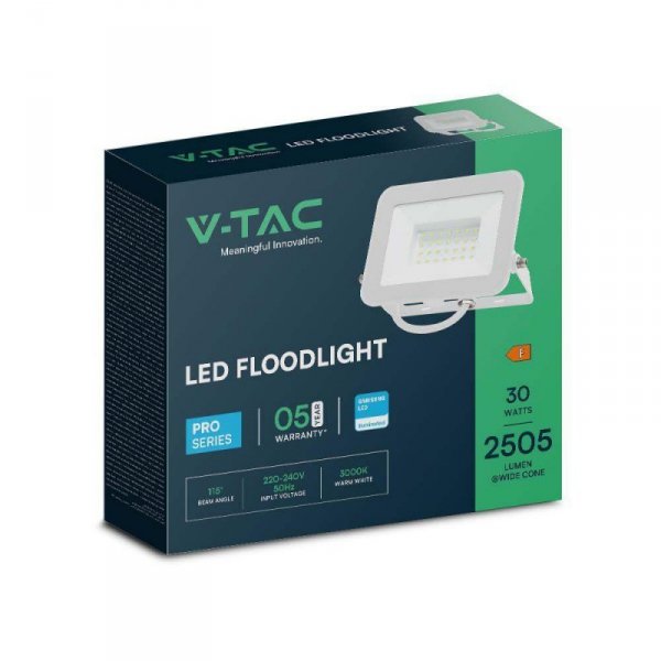 Projektor LED V-TAC 30W SAMSUNG CHIP PRO-S Biały VT-44030 3000K 2505lm 5 Lat Gwarancji