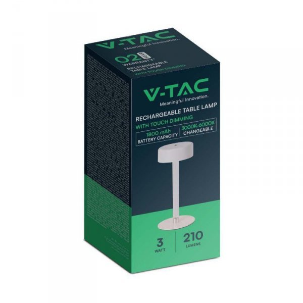 Lampka Biurkowa Nocna V-TAC 3W LED 23cm Ładowanie USB CCT Ściemnianie Biała VT-7567 3000K-6000K 210lm