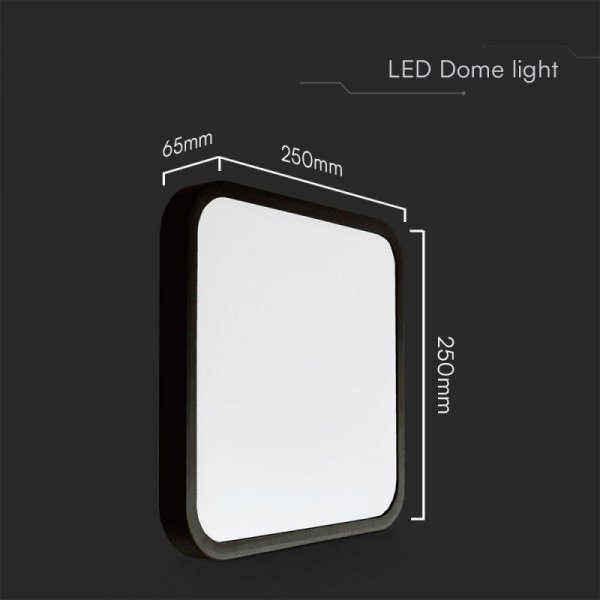 Plafon V-TAC 18W LED SAMSUNG CHIP Kwadrat 25x25cm Natynkowy IP44 Czarny VT-8618B 3000K 1830lm 5 Lat Gwarancji