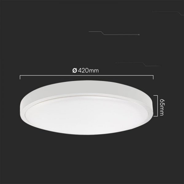 Plafon V-TAC 36W LED SAMSUNG CHIP Okrągły 42cm Natynkowy Pilot Czujnik Ruchu IP44 Biały VT-8630S 4000K 3820lm 5 Lat Gwarancji