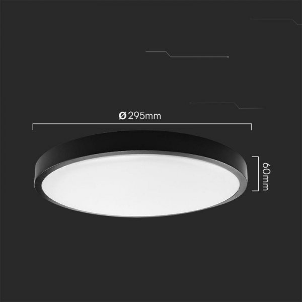 Plafon V-TAC 18W LED SAMSUNG CHIP Okrągły 30cm Natynkowy Pilot Czujnik Ruchu IP44 Czarny VT-8618S 4000K 1830lm 5 Lat Gwarancji