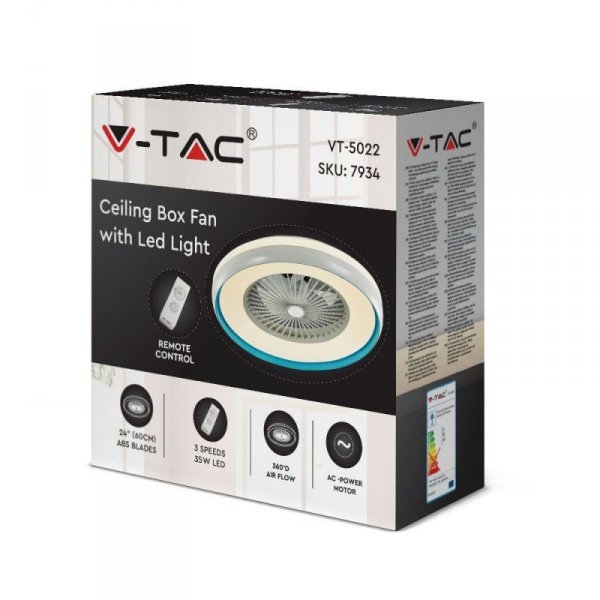 Wentylator sufitowy V-TAC 45W LED pilot RF CCT niebieski VT-5022 3000lm