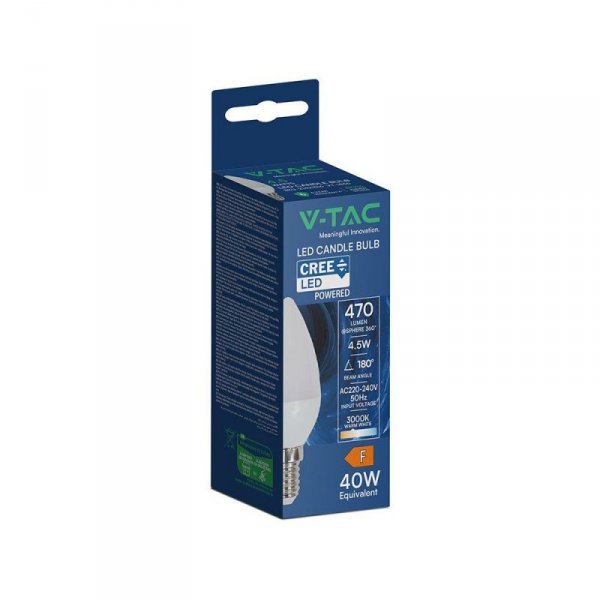 Żarówka LED V-TAC CREE CHIP 4,5W E14 świeczka VT-1855 3000K 470lm 6 lat gwarancji