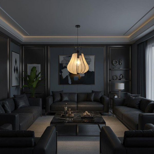 Oprawa zwieszana V-TAC E27 420x500mm czarny matowy, beżowy VT-89010 3 lata gwarancji