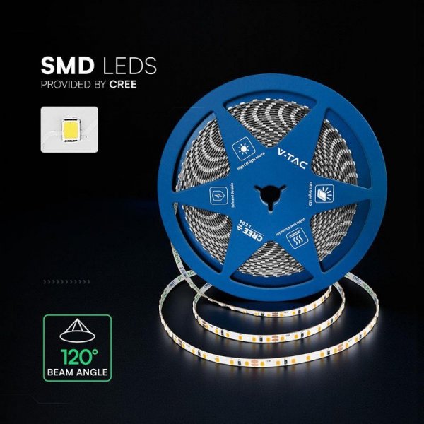 Taśma LED V-TAC CREE CHIP SMD2835 1200LED 24V IP20 2xPCB szerokość 5mm VT-2835 3000K 760lm 6 lat gwarancji