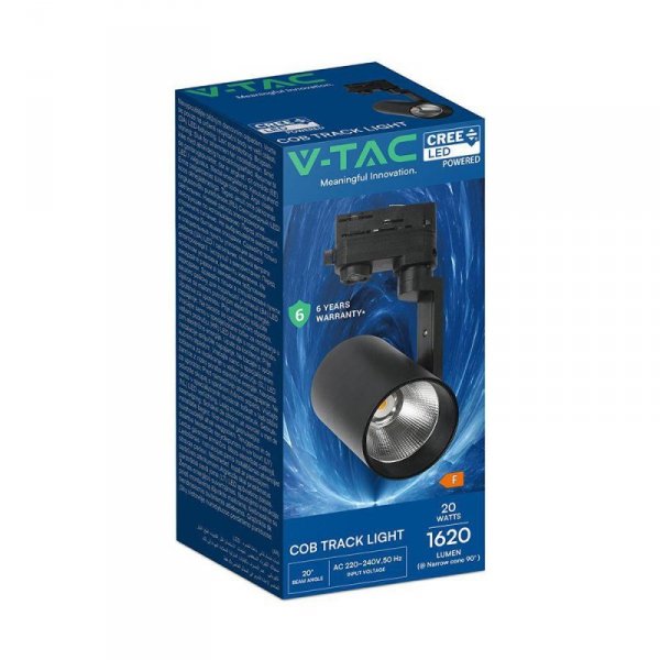 Oprawa szynoprzewód 3F V-TAC 20W LED CREE CHIP 20st czarna VT-11122 6500K 1620lm 6 lat gwarancji