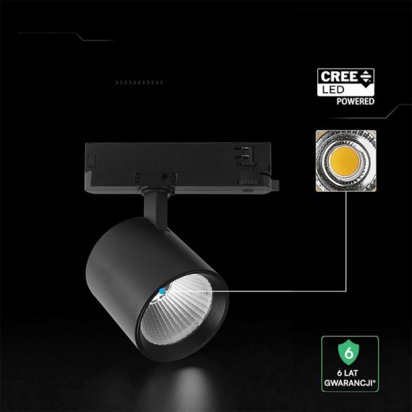 Oprawa szynoprzewód 3F V-TAC 30W LED CREE CHIP 36st czarna VT-11130 4000K 2845lm 6 lat gwarancji