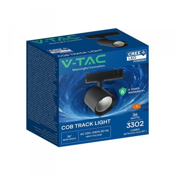 Oprawa szynoprzewód 3F V-TAC 36W LED CREE CHIP 36st czarna VT-11136 6500K 3302lm 6 lat gwarancji