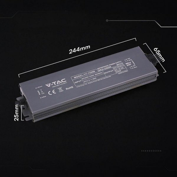 Zasilacz do LED hermetyczny SLIM V-TAC 200W 12V 16.5A IP67 filtr EMI VT-13200