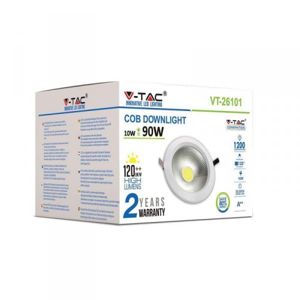 Oprawa 10W LED V-TAC COB Downlight Okrągły A++ 120lm/W VT-26101 3000K 1200lm