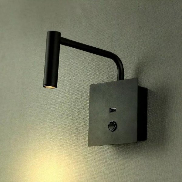 Oprawa LED V-TAC 3W Kinkiet Hotel Łóżko USB/włącznik Czarny VT-2943 3000K 180lm 3 Lata Gwarancji