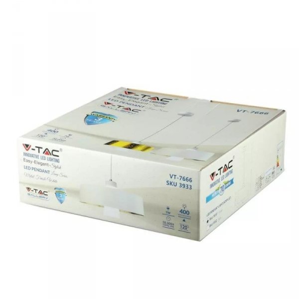 Oprawa Zwieszana LED V-TAC 7W (Akryl) Biały 340x190mm VT-7666-WH 4000K 400lm 3 Lata Gwarancji