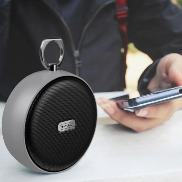 Przenośny Głośnik Bluetooth Micro USB Wysokiej jakości przewód 800mAh Srebrny V-TAC VT-6211