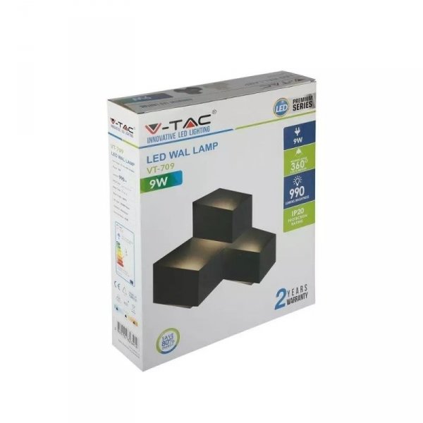 Kinkiet Ścienny V-TAC 9W LED Czarny VT-709 3000K 990lm