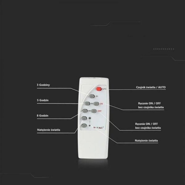 Projektor LED Solarny V-TAC 50W Czarny IP65, Pilot, Timer VT-300W 6000K 4200lm