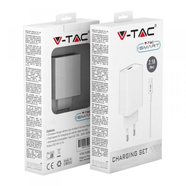 Ładowarka V-TAC USB Type C z Przewodem Biała VT-5372 2 Lata Gwarancji