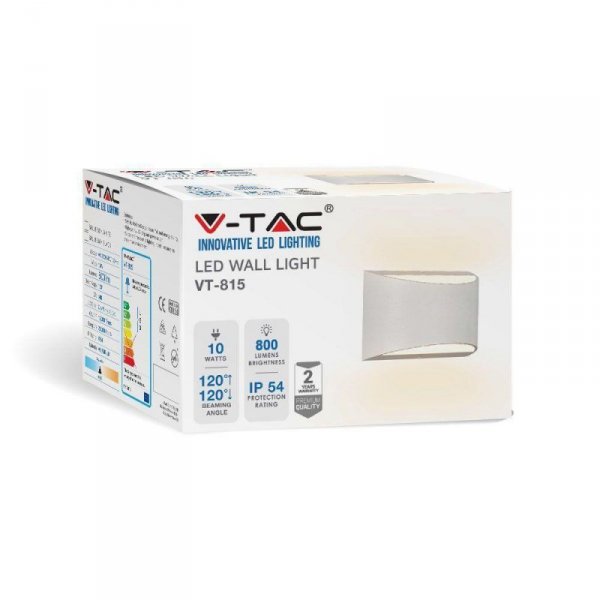 Kinkiet Ścienny V-TAC 10W LED Góra Dół Bridgelux Chip Biały IP54 VT-815 4000K 800lm 2 Lata Gwarancji