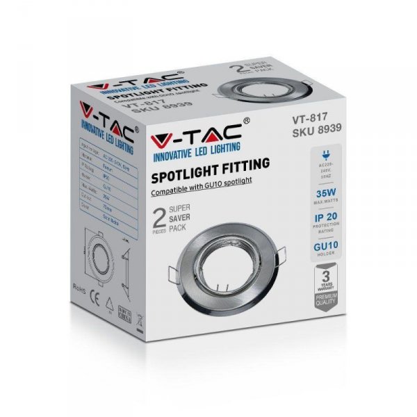 Oczko V-TAC GU10 Okrągłe Ruchome Satyna (Opak. 2 szt) VT-817-RD-SN