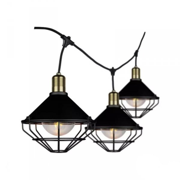 Girlanda ogrodowa 6xE27 3metry czarny MAT siatka loft IP65 V-TAC VT-717S 5 lat gwarancji