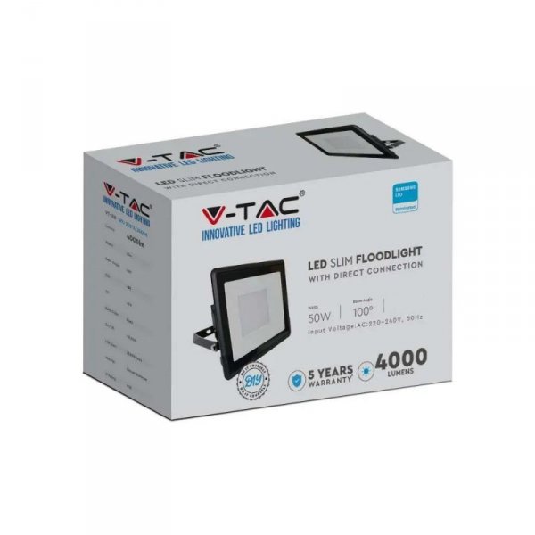 Projektor LED V-TAC 50W SAMSUNG CHIP Czarny Z MUFĄ VT-158 6500K 4000lm 5 Lat Gwarancji