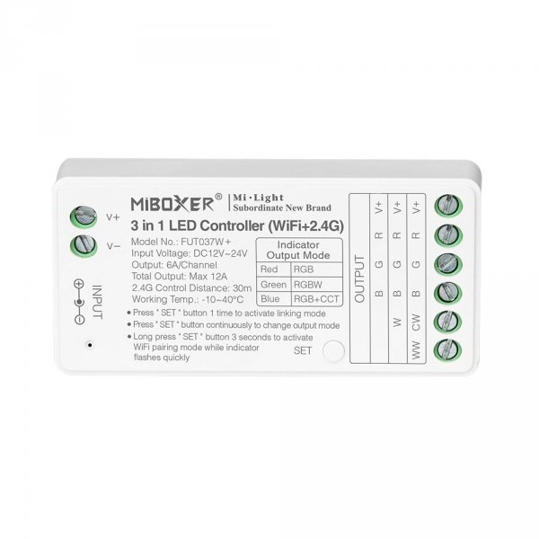 Sterownik 3w1 RGB/RGBW/RGB+CCT 12-24V 12A Wi-Fi Tuya FUT037W+
