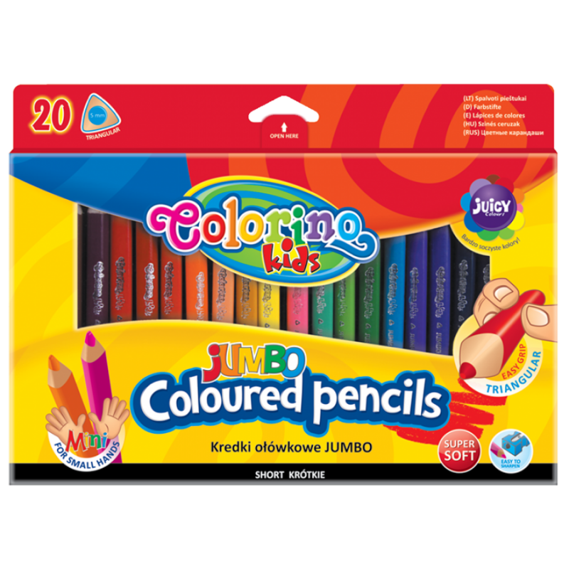 Kredki ołówkowe trójkątne jumbo Colorino Kids z temperówką 20 kolorów