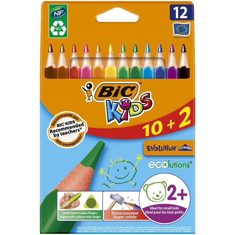 Kredki ołówkowe BIC Kids Evolution Triangle ECOlutions pudełko 10+2 kolory