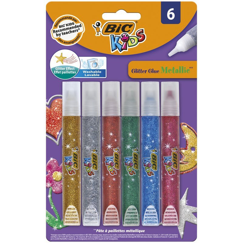 Klej brokatowy BIC Kids Glitter Glue Metallie blister 6 kolorów