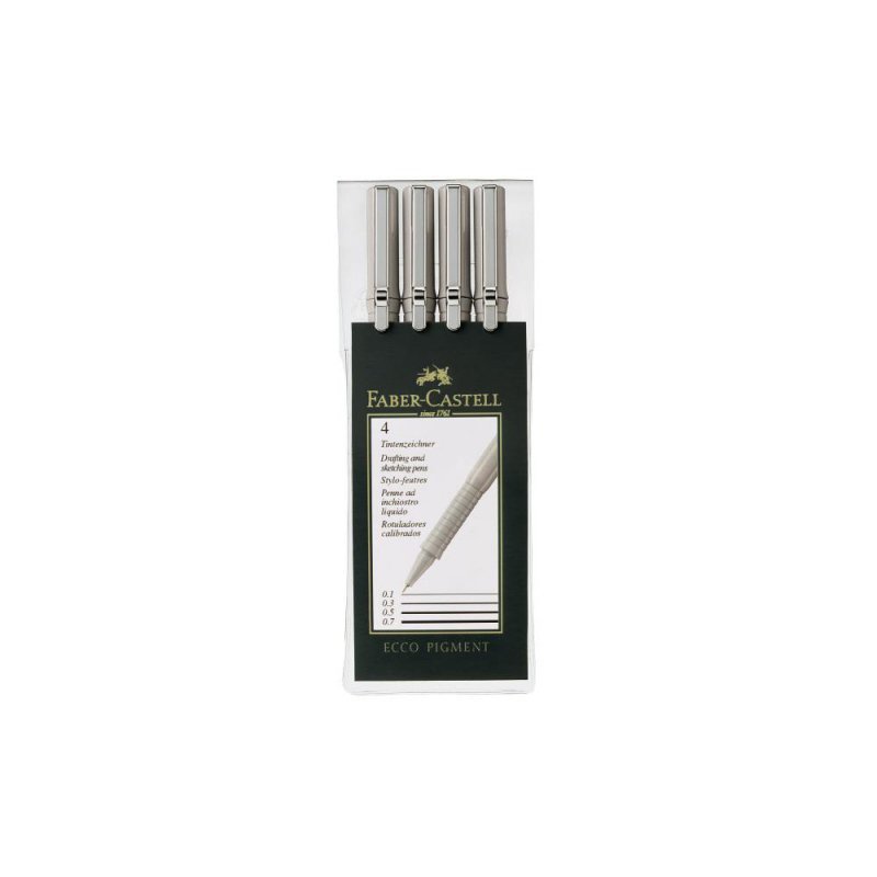 Cienkopisy Faber-Castell Ecco Pigment etui 4 sztuki (0,1; 0,3; 0,5; 0,7Mm) czarne