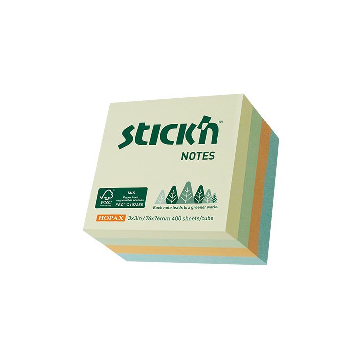 Notes kostka FSC 76X76mm pastel żół/ziel/pom/nieb 400 kartek