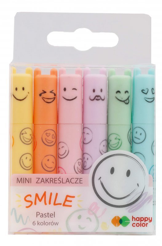 Zakreślacze mini Smile 6 kolorów pastelowych Happy Color 1szt.