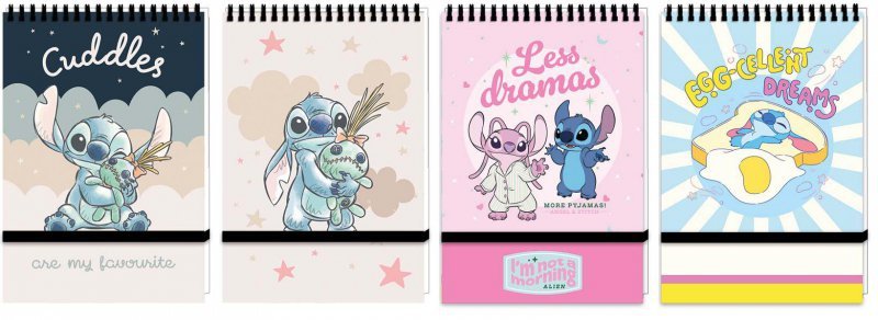 Kołonotes A6 96k.kratka zamykany na gumkę Stitch 1szt.mix