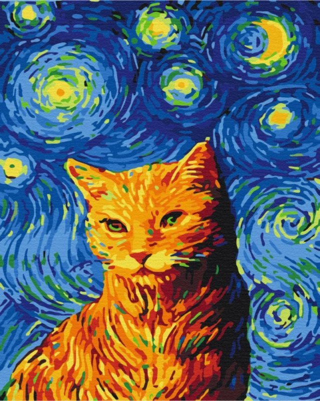 Malowanie po numerach BRUSHME 40x50 cm Kot w gwiaździstą noc