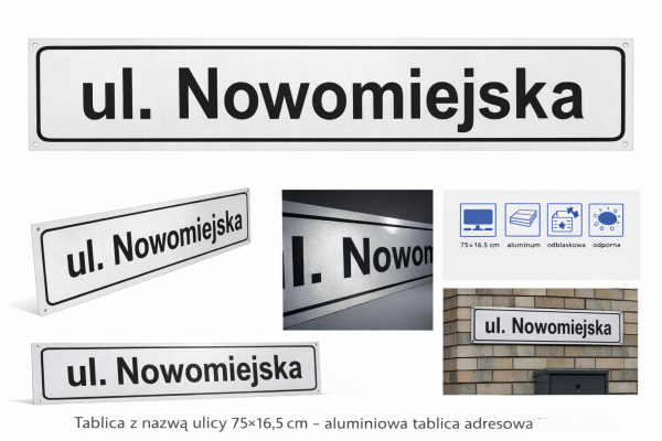 Tabliczka z nazwą ulicy 75/16,5cm, alumniowa odblaskowa