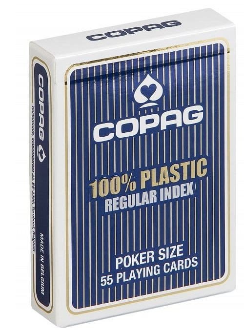 Karty Poker 100% Plastik PK2. Talia niebieska, index w 2 rogach