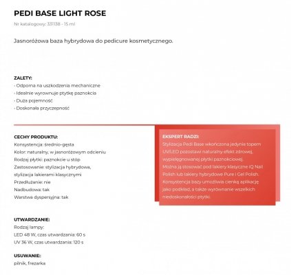          PEDI BASE Light Rose - Baza hybrydowa do pedicure, jasnoróżowa
