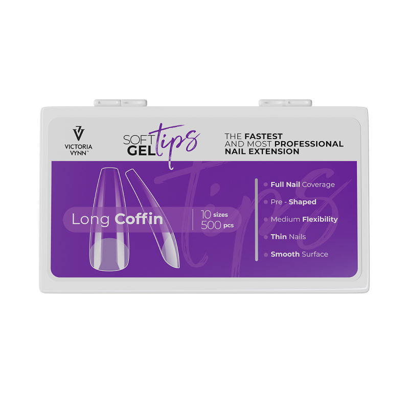  SOFT GEL TIPS - Long Coffin - Długa Balerina - Tipsy 500 szt.