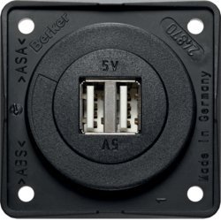 Integro Gniazdo USB ładowania podwójne, 12V, 3A; czarny mat, mechanizm czarny 926022503