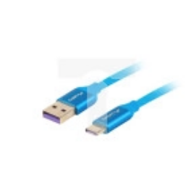 Przewód połączeniowy USB 2.0 HighSpeed USB-C - USB-A 0,5m niebieski PREMIUM 5A