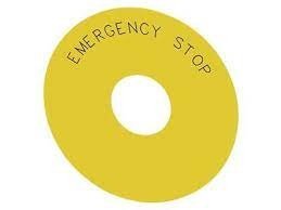 Etykieta podkładkowa żółta z inskrypcją: emergency stop średnica zewn. 75mm wewn. 225mm grubość 2mm 3SU1900-0BB31-0DA0