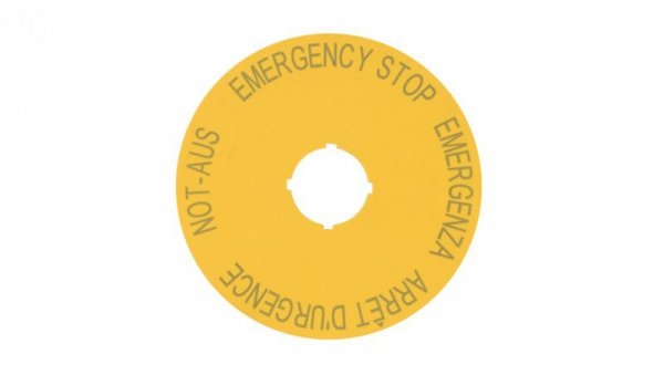 Tabliczka opisowa żółta okrągła fi90 EMERGENCY STOP M22-XAK1 216465