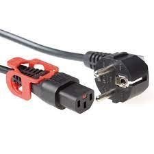 Kabel połączeniowy zasilający z blokadą IEC LOCK+ Schuko kątowy/C13 prosty M/Ż 2m czarny IEC-EL332S
