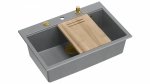 Quadron MARC 110 WORKSTATION GraniteQ zlewozmywak 1-komorowy 760*500*235 mm silver stone + syfon push to open + dozownik + deska + wkładka / elementy złote HQM7650U5PVDG1