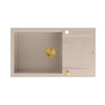 Quadron EVAN 136 XL GraniteQ zlewozmywak z syfonem Push To Open 1-komorowy z/o (860x500x210; kom. 420x490) pearl beige / elementy złote HCQE58650U2PVDG1P2O