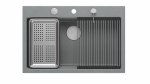 Quadron MARC 110 WORKSTATION GraniteQ zlewozmywak 1-komorowy 760*500*235 mm silver stone + syfon push to open + dozownik stal szcz.+ wkładka ociekowa+ Qmata +deska/ elementy stalowe HQM7650U5BS
