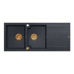 QUADRON EVAN 121 GraniteQ zlewozmywak z syfonem Push To Open 2-komorowy z/o (1160x500x210; kom. 420x340) black diamond / elementy miedziane HQE11650U8PVDC1P2O